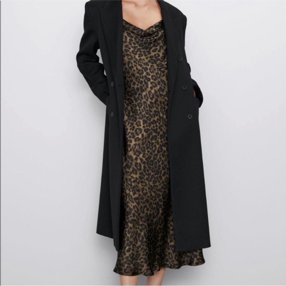 ZARA Cowl Neck Animal Print Midi Slip Dress